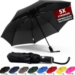 Anntrue Windproof Travel Umbrella, Auto Open Close Lightweight Compact Portable Backpack Folding Umbrella, Perfect for Car, Purse, Men and Women (Black)