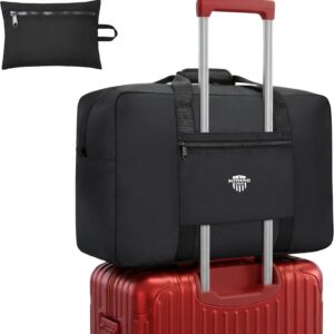 Nomad USA Foldable Travel Bag, Ultra Compact, Lightweight Duffle Bag, Reflective, Features Side Mesh Pockets with Quick-Disconnect D-Ring (Black, 40L)