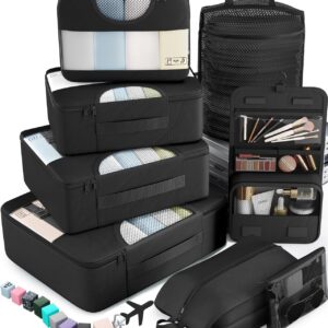Veken 10 Set/8 Set Packing Cubes for Travel Essentials, Suitcase Organizer Bags in 4 Sizes, Carry-On Luggage Accessories with Laundry & Toiletry Bag, Airplane Must-Have, Road Trip & Camp Gifts for Men
