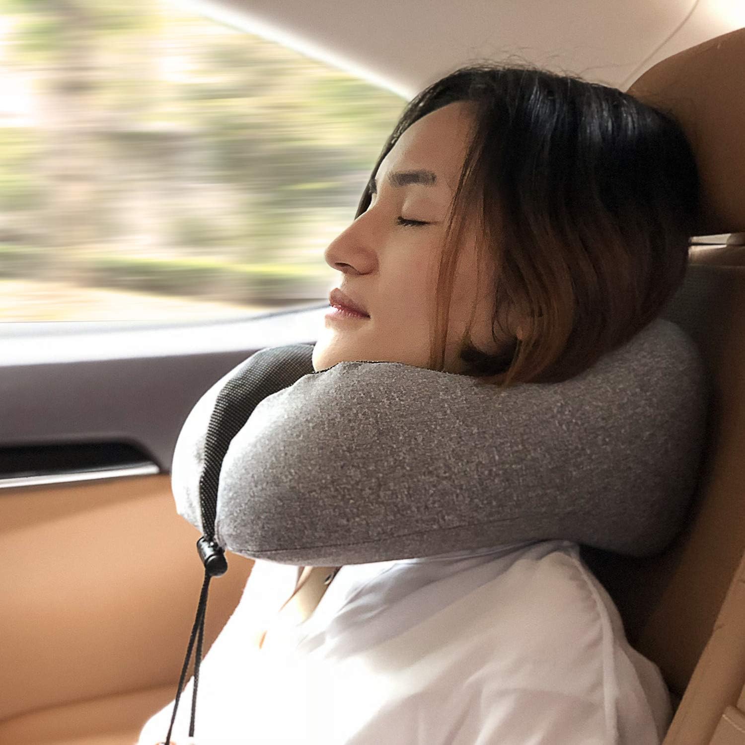 MLVOC Travel Pillow 100% Pure Memory Foam Neck Pillow, Comfortable & Breathable Cover, Machine Washable, Airplane Travel Kit with 3D Sleep Mask, Earplugs, and Luxury Bag,Standard (Grey) - Image 6