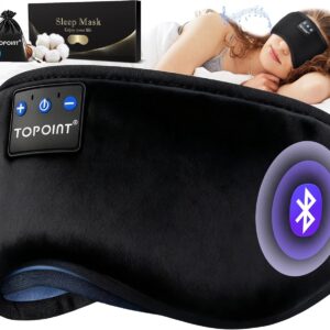 TOPOINT Sleep Mask with Headphones Bluetooth 5.4 Wireless, Sleep Headphones Earphones Earbuds with Microphone HD Speakers Music, Blackout Eye Mask for Sleeping Travel Meditation Men Women Cool Gadgets