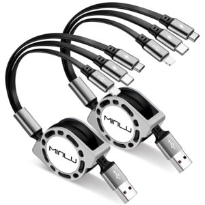 Multi Charging Cable 3A, [2Pack 4ft] Retractable Multi Charging Cord 3 in 1 Fast Charger Cord, USB C Charger Adapter with Lightning/Type C/Micro USB Ports for Cell Phones/iPhone/Samsung/PS/Tablets