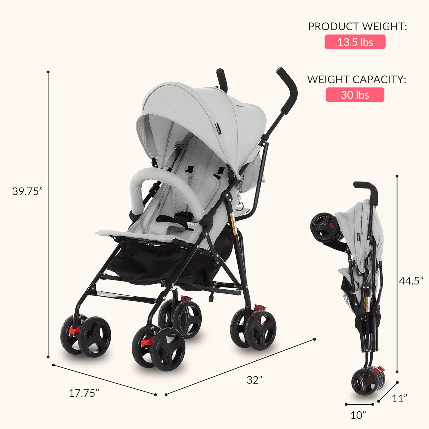 Dream On Me Vista Moonwalk Stroller, Disney Approved Lightweight Stroller for Toddlers and Infants, One-Hand Fold, Reclining Seat, Canopy with Sun Visor, Everyday & Travel Ready - Image 3