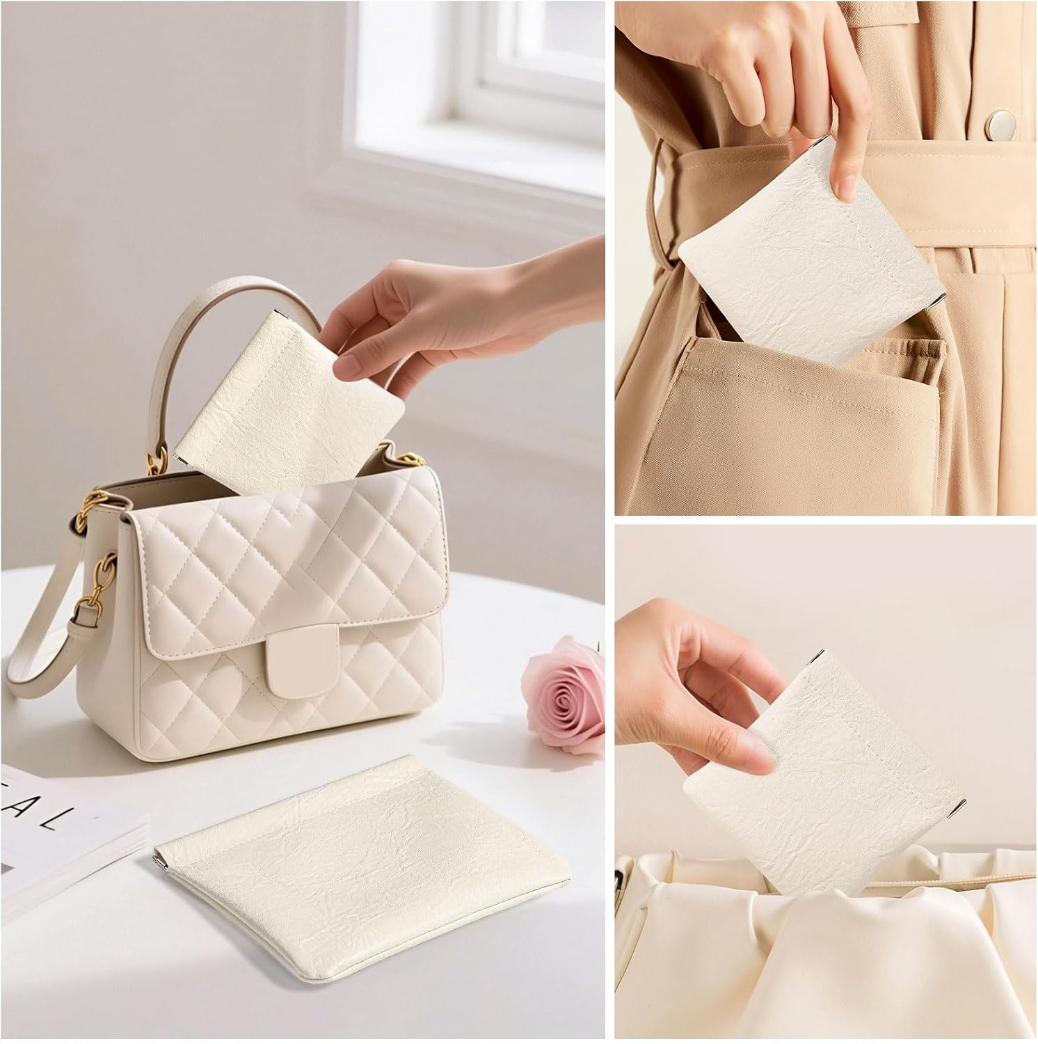 Sightor 2 PCS Small Makeup Bag for Women, Small Pouches for Purse Mini Cosmetic Bag Waterproof Pouch Travel Storage Bag for Cosmetics Headphones Jewelry Coins (Beige) - Image 7