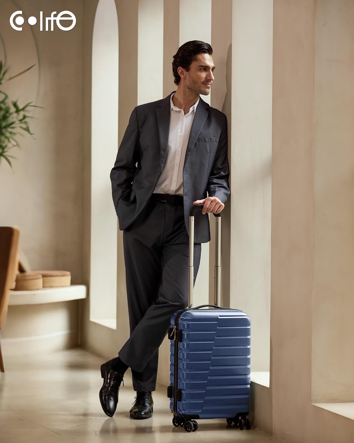 Coolife Carry On Luggage Airline Approved with Wheels Hard Shell Suitcase Spinner TSA Lock Telescopic Handle 20-inch,Blue - Image 7