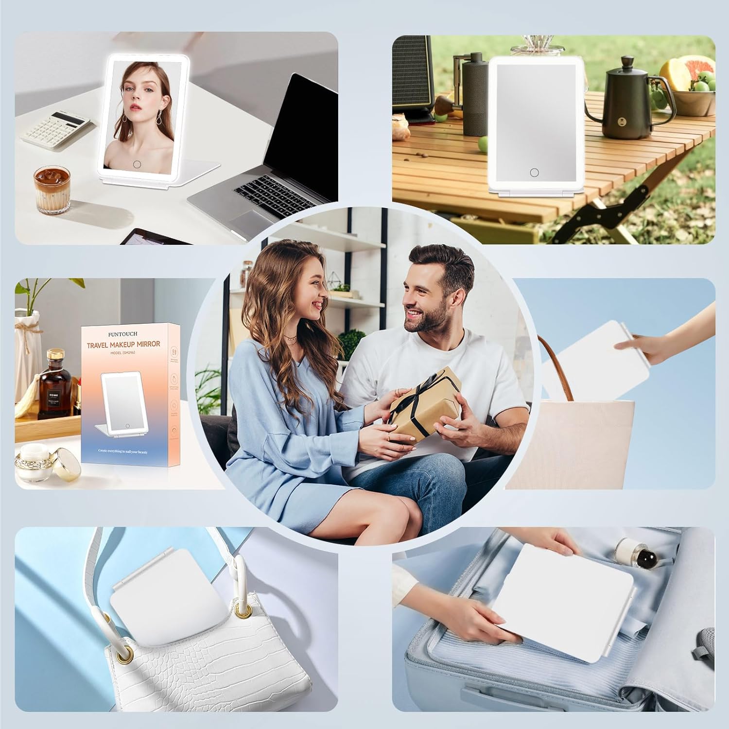 FUNTOUCH Rechargeable Travel Makeup Mirror with 72 Led Lights, Portable Lighted Beauty Mirror, 3 Color Lighting, Dimmable Touch Screen, Tabletop LED Folding Cosmetic Vanity Mirror - Image 6