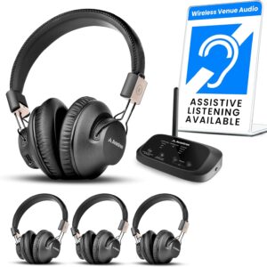 Avantree Quartet 2 - Wireless Group Listening Headphones & Transmitter for TV, Church, Classroom, Silent Discos, Plug & Play, 2.4GHz Expandable Multi-Headphone System with Low Latency & Clear Voice