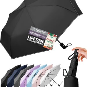 Compact Travel Windproof Umbrella, 43" Auto open/close Folding Quick Dry Umbrellas for Rain, Lightweight Portable Small for Backpack Car, Thoughtful Gift for Women Men Kids, TSA Approved