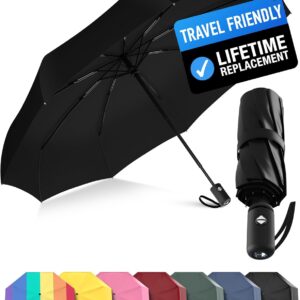 Rain-Mate Windproof Compact Umbrellas for Rain - Strong Reinforced Fiberglass Rib Design & Auto Open & Close - Portable Folding Travel Umbrella - Lightweight & Packable for Women & Men, Easy Collapse