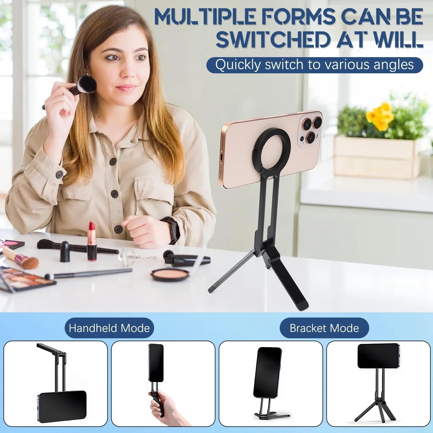 Magnetic Phone Tripod Stand Handy Phone Stand for iPhone Adjustable Aluminium Maglock Smartphone Mini Tripod Pocket Cell Phone Stand Strong Magnet Quick Mount Compatible with iPhone 17/16/15/14, Black - Image 8