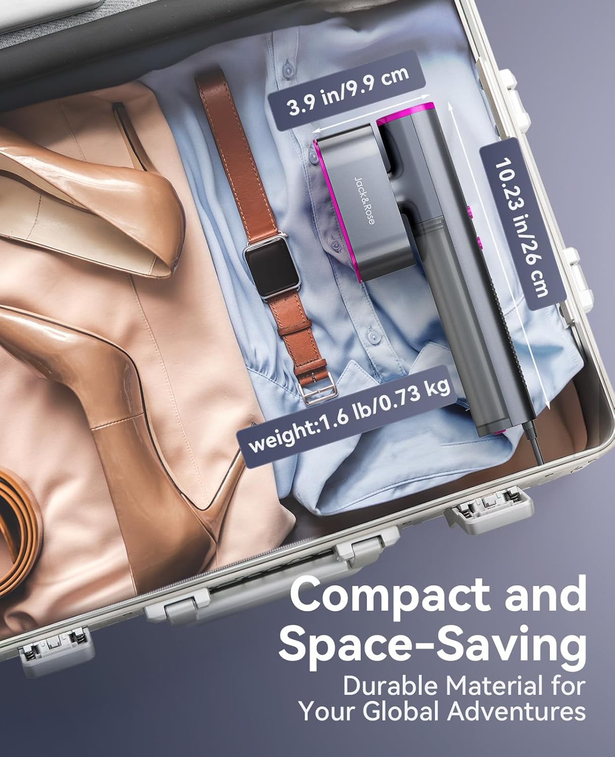 Jack & Rose Travel Steamer for Clothes,100-220V Portable Iron,15s Heat Up,Steamer & Iron 2 In 1, Travel Size,Large Ceramic Heat Panel,for Global and Europe - Image 3