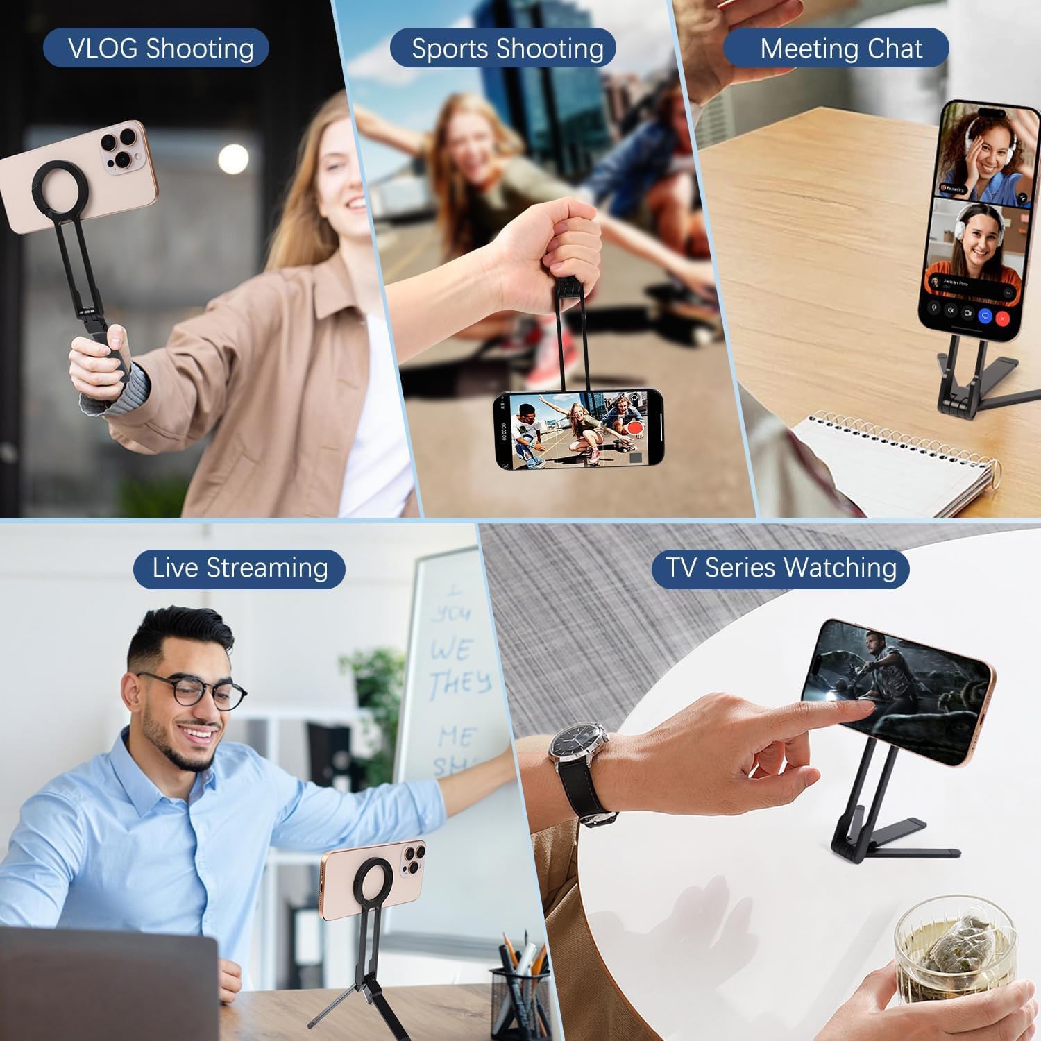 Magnetic Phone Tripod Stand Handy Phone Stand for iPhone Adjustable Aluminium Maglock Smartphone Mini Tripod Pocket Cell Phone Stand Strong Magnet Quick Mount Compatible with iPhone 17/16/15/14, Black - Image 9