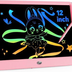 KOKODI 12 Inch LCD Writing Tablet with Anti-Lost Stylus, Erasable Doodle Board Colorful Toddler Drawing Pad, Car Travel School Games Toys for 3 4 5 6 7 8 Kids, Birthday Gift for Girls Boys Adults Pink