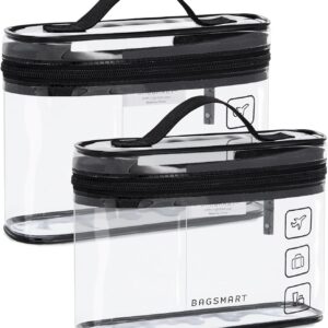 BAGSMART TSA Approved Toiletry Bag, 2 Pack Clear Makeup Cosmetic Bag Organizer, Quart Size Travel Bag for Toiletries, Carry-on Travel Accessories Essentials, Black-2pcs