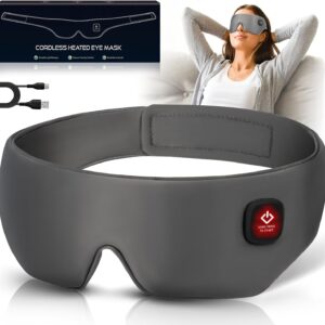 Silk Cordless Heated Eye Mask, Washable Sleep Mask Warm Compress Mask Soft Pressure Free Shade Blindfold Electric Eye Heating Pad for Blepharitis Sinus Stye Gifts for Men Women (Grey)
