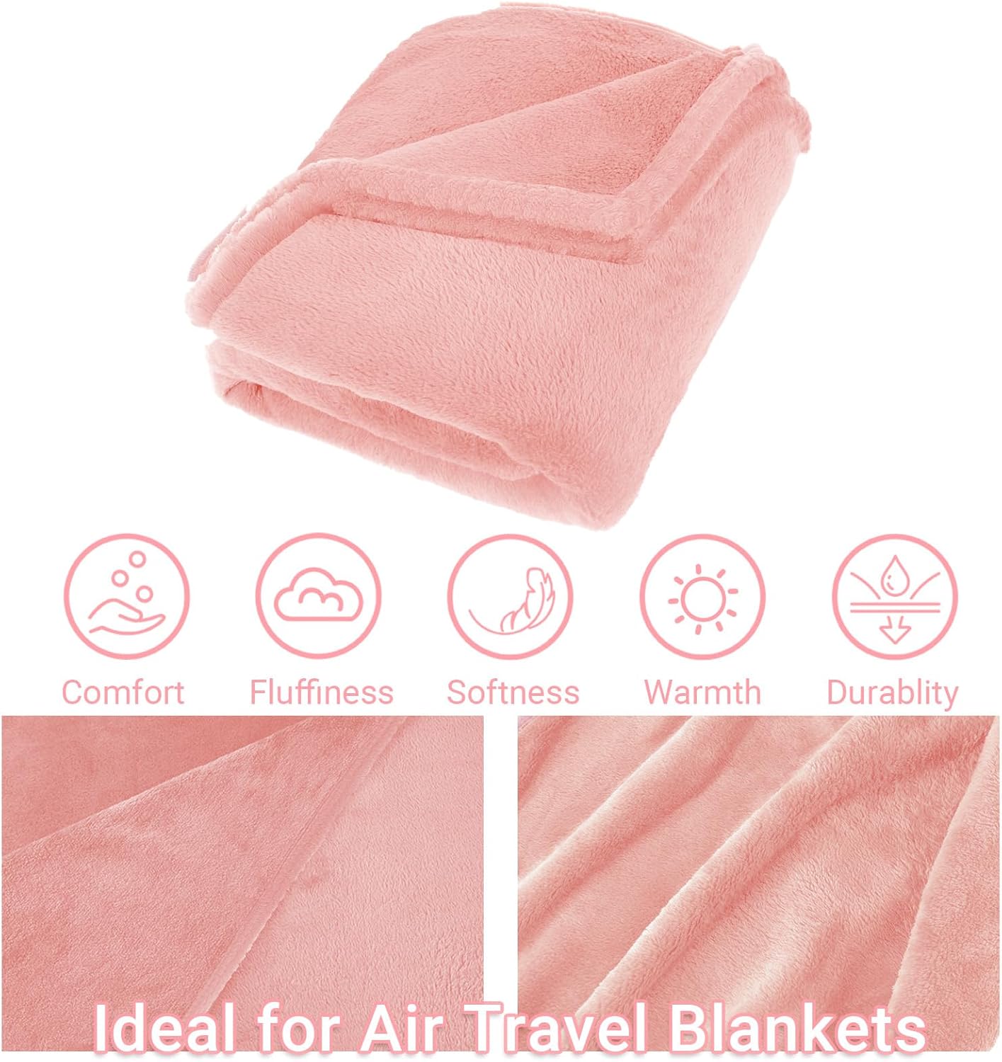 Travel Blanket & Pillow Set, 300 GSM Soft Fleece, 60x43 Inches, 3-in-1 Airplane Blanket, Travel Pillow and Blanket Set, Travel Blanket Airplane Compact with Bag, Travel Essentials, Pink - Image 4