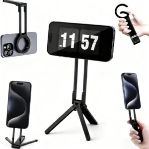 Magnetic Phone Tripod Stand Handy Phone Stand for iPhone Adjustable Aluminium Maglock Smartphone Mini Tripod Pocket Cell Phone Stand Strong Magnet Quick Mount Compatible with iPhone 17/16/15/14, Black