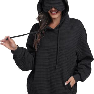SeSe Code Hoodie With Eye Mask Waffle Hooded Sweatshirts Womens Travel Airplane Sleep Hoodies Mens Oversized Pullover