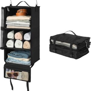 GRANNY SAYS Hanging Packing Cubes for Travel, Large Portable Hanging Suitcase Organizer, Foldable Compression Luggage Organizer Bags for Clothes, Carry on Closet Suitcase, XL-Black Travel Shelves