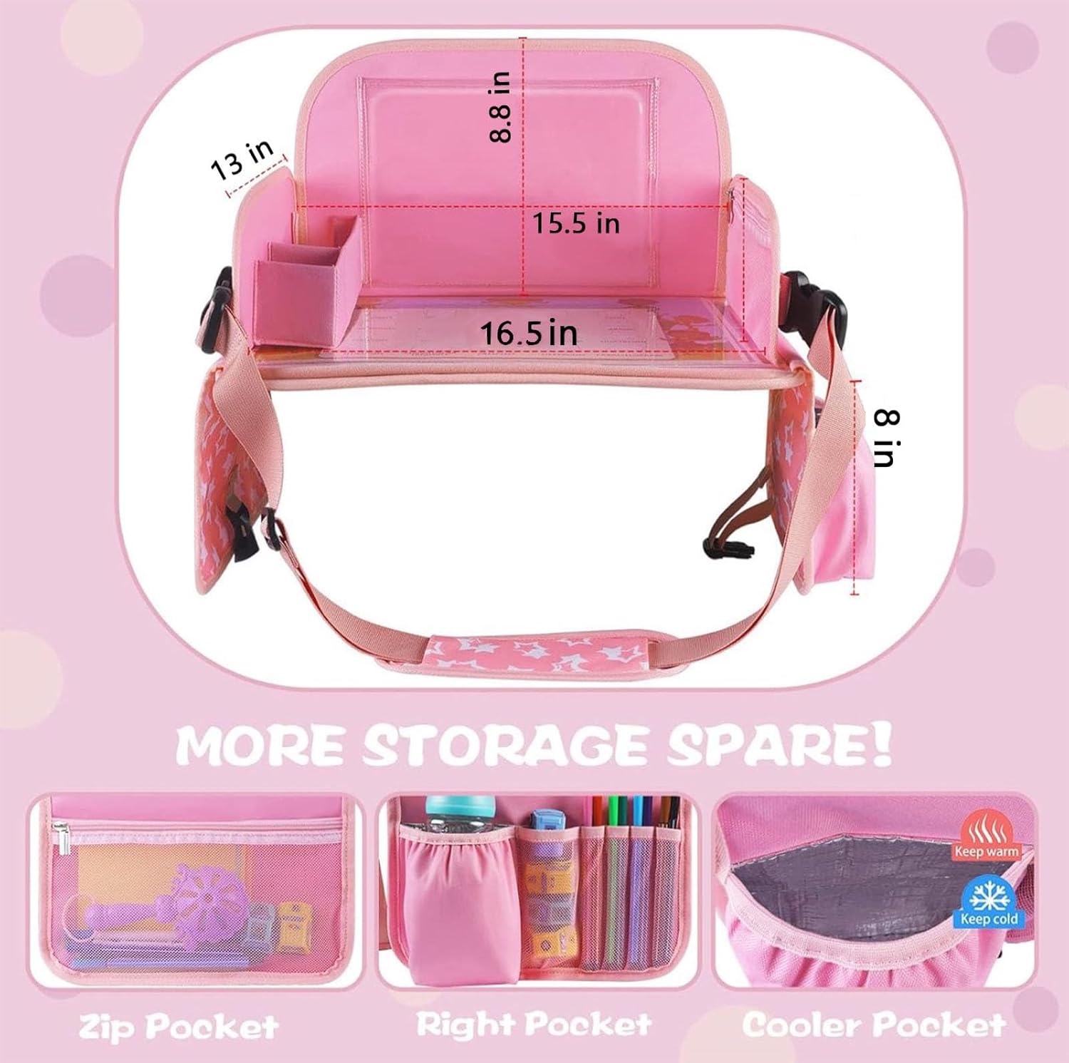 MENZOKE Kids Travel Tray for Toddler Car Seat, Road Trip Activities for Kids with iPad Holder Stand & Dry Erase Board, Road Trip Essentials Accessories Lap Tray as Travel Gifts for Kid, Pink - Image 5