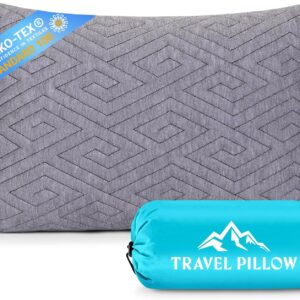Travel Pillow for Sleeping Camping, Memory Foam Small Pillow with Breathable Cover for Backpacking, Airplane, Car (15.5 X 12 Inch)