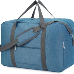 For United Airlines Foldable Carry on Bag 22x14x9 Travel Duffel Bag Packable luggage Duffle for Women and Men 40L (Navy Blue (With Shoulder Strap))
