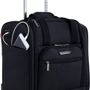TPRC 15" Smart Under Seat Carry-On Luggage with USB Charging Port, Black Option, One Size