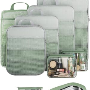 Veken 9/11 Set Compression Packing Cubes for Travel Essentials,Compressible Expandable Large Luggage Suitcase Organizer Bags for Clothing,Durable Space Saver Storage Bags(Matcha Green)