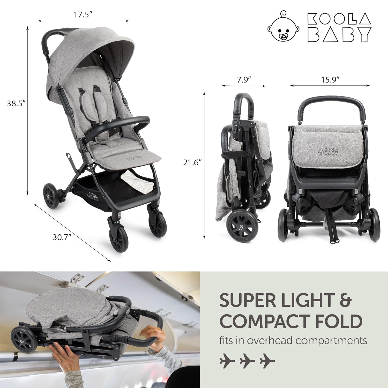 Lightweight Travel Stroller for Baby & Toddlers - Easy Fold & Compact Stroller with Canopy, Storage Basket, Multi-Position Recline & Convenient One-Hand Fold (Grey) - Image 4