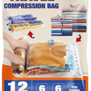 12 Compression Bags for Travel Essentials, Vacuum Packing Space Saver Bags for Cruise Accessories (12-Travel)
