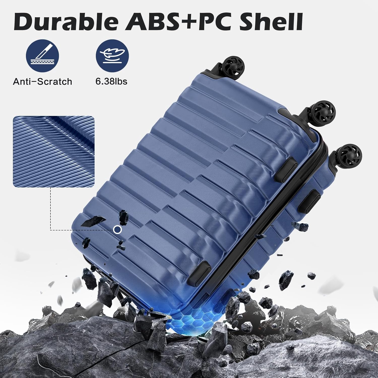 Coolife Carry On Luggage Airline Approved with Wheels Hard Shell Suitcase Spinner TSA Lock Telescopic Handle 20-inch,Blue - Image 5