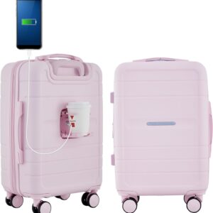 French Connection St. Martin Carry-On Luggage with Cup Holder/USB Ports, Pink A Boo