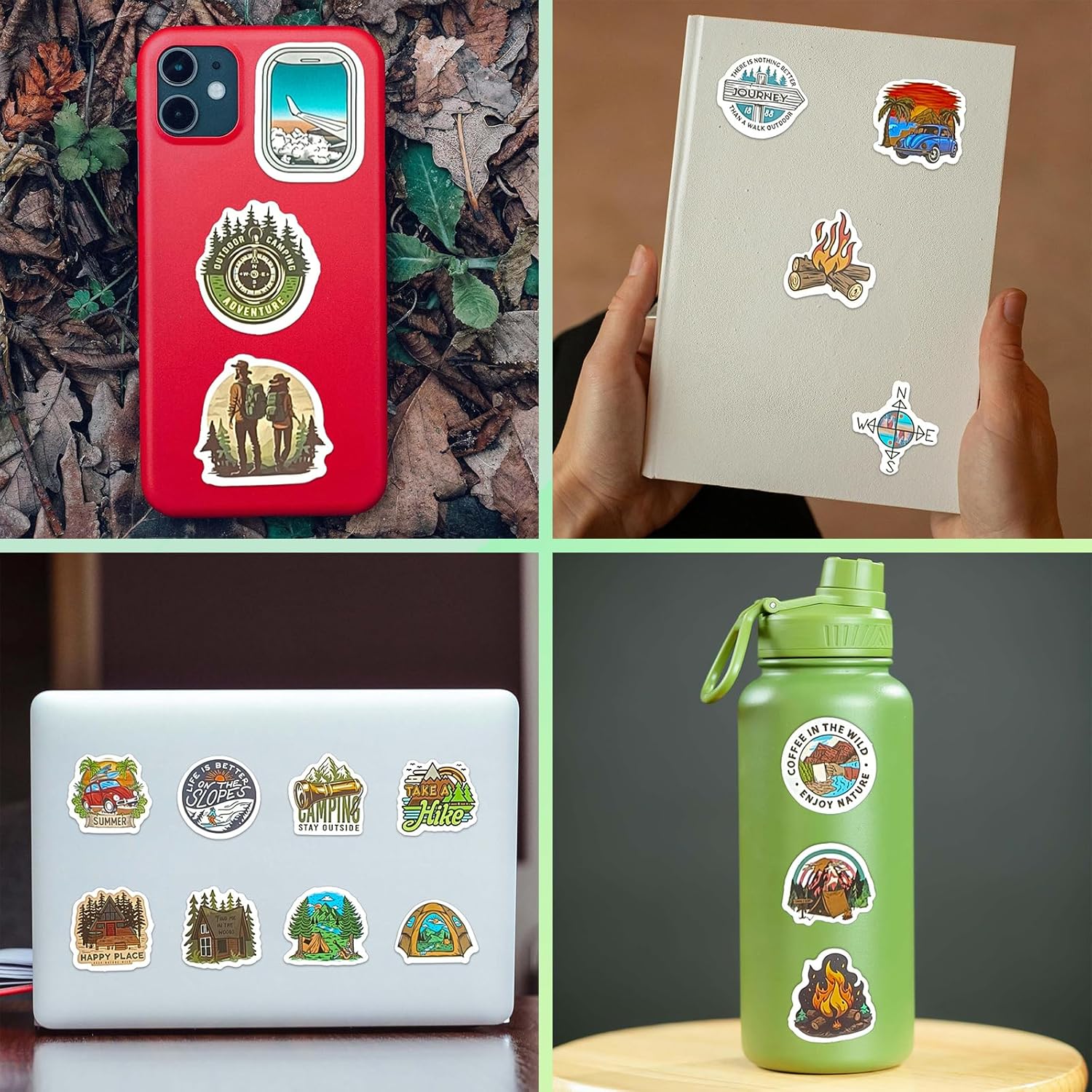 Camping Stickers - 100 pcs Bulk Waterproof Vinyl, Outdoor Travel, Hiking, Nature, Adventure Time Themes - for Scrapbooking, Luggage, Water Bottles, Journaling - Ideal for Adults, Kids, Teens - Image 4