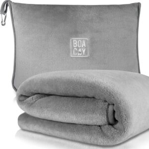 BOACAY Soft & Warm Travel Blanket for Airplane & Car - Long Flight Essential for Women, Men, Kids - Compact Pillow with Luggage Sleeve & Backpack Clip