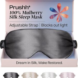 Adjustable Blackout Silk Sleep Mask - Luxurious 100% Pure Mulberry Eye Mask for Restful Sleep & Travel, Hypoallergenic, Cooling, for Women & Men, Grade 6A Silk (Charcoal Grey)