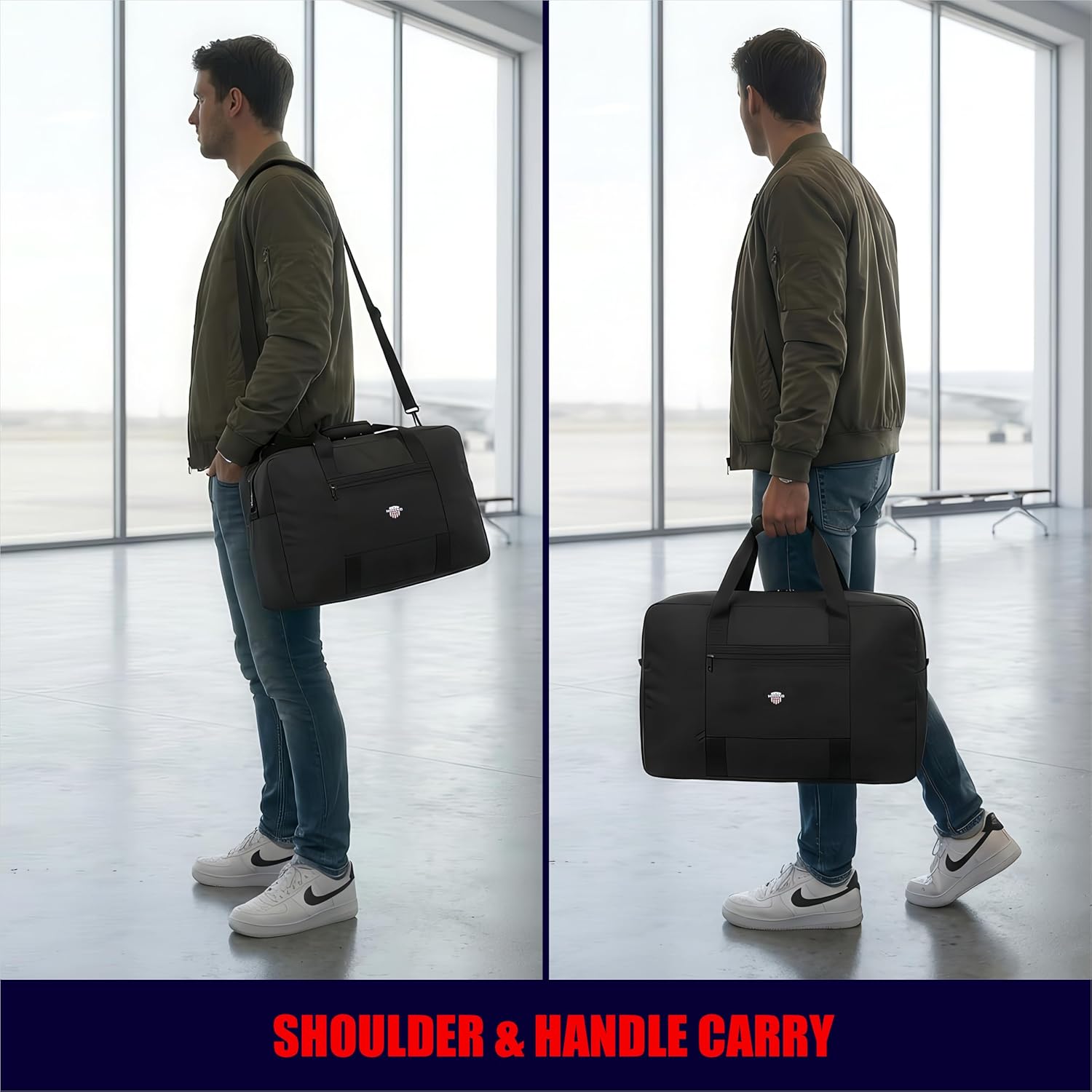 Nomad USA Foldable Travel Bag, Ultra Compact, Lightweight Duffle Bag, Reflective, Features Side Mesh Pockets with Quick-Disconnect D-Ring (Black, 40L) - Image 5