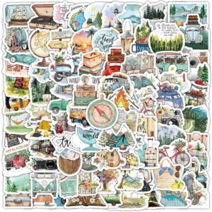 100 Pcs Outdoor Travel Stickers Set Hiking Adventure Camping Sticker Vinyl Waterproof Stickrs for Water Bottles Laptops Bike Car Motorcycle Skateboard