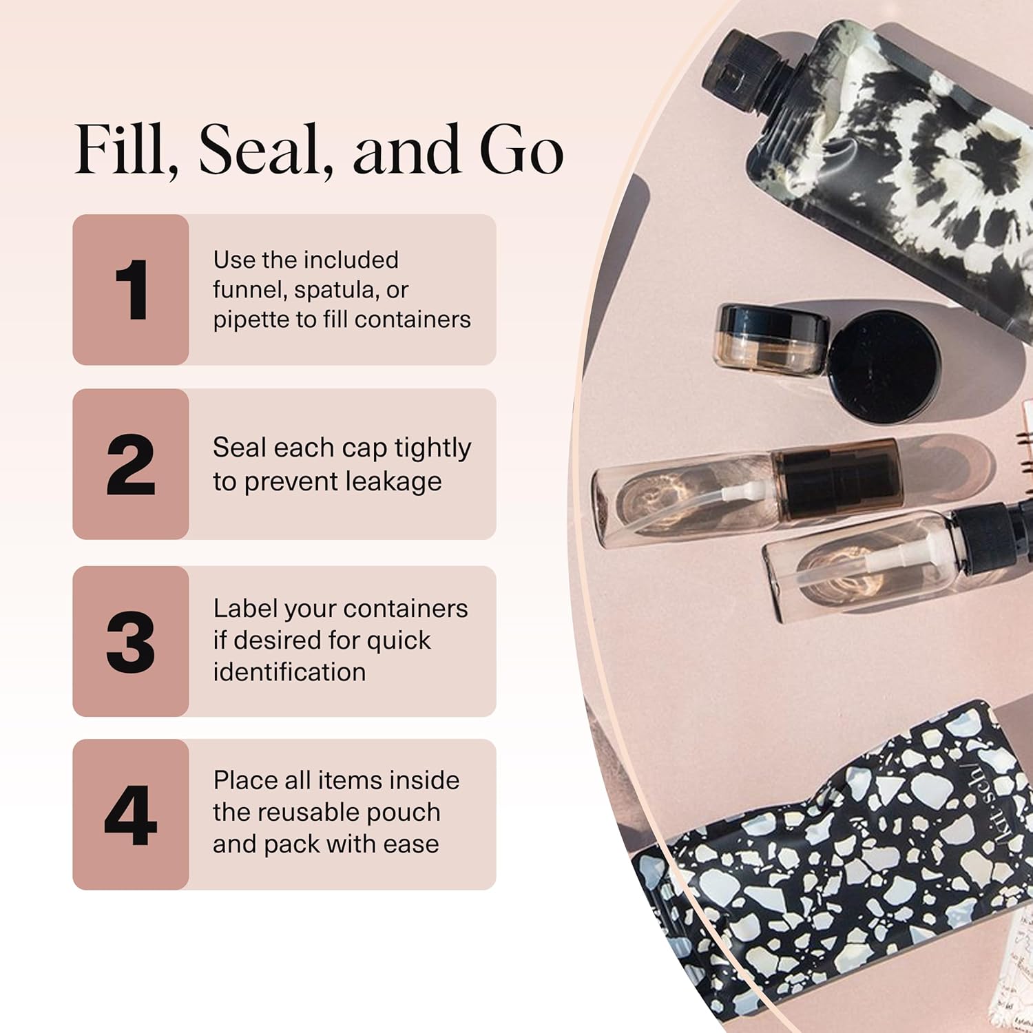 Kitsch 11 PCS Travel Bottles for Toiletries – Travel Essentials Kit for Shampoo, Conditioner, Lotion & More - TSA Approved Travel Bottles, Leak-Proof Refillable Travel Size Containers - Black & Ivory - Image 7