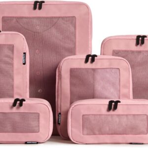 Aerotrunk Compression Packing Cubes for Travel - Luggage Organizer Bags - Double Zipper Packing Cubes for Suitcases (6-Pack, Rose)