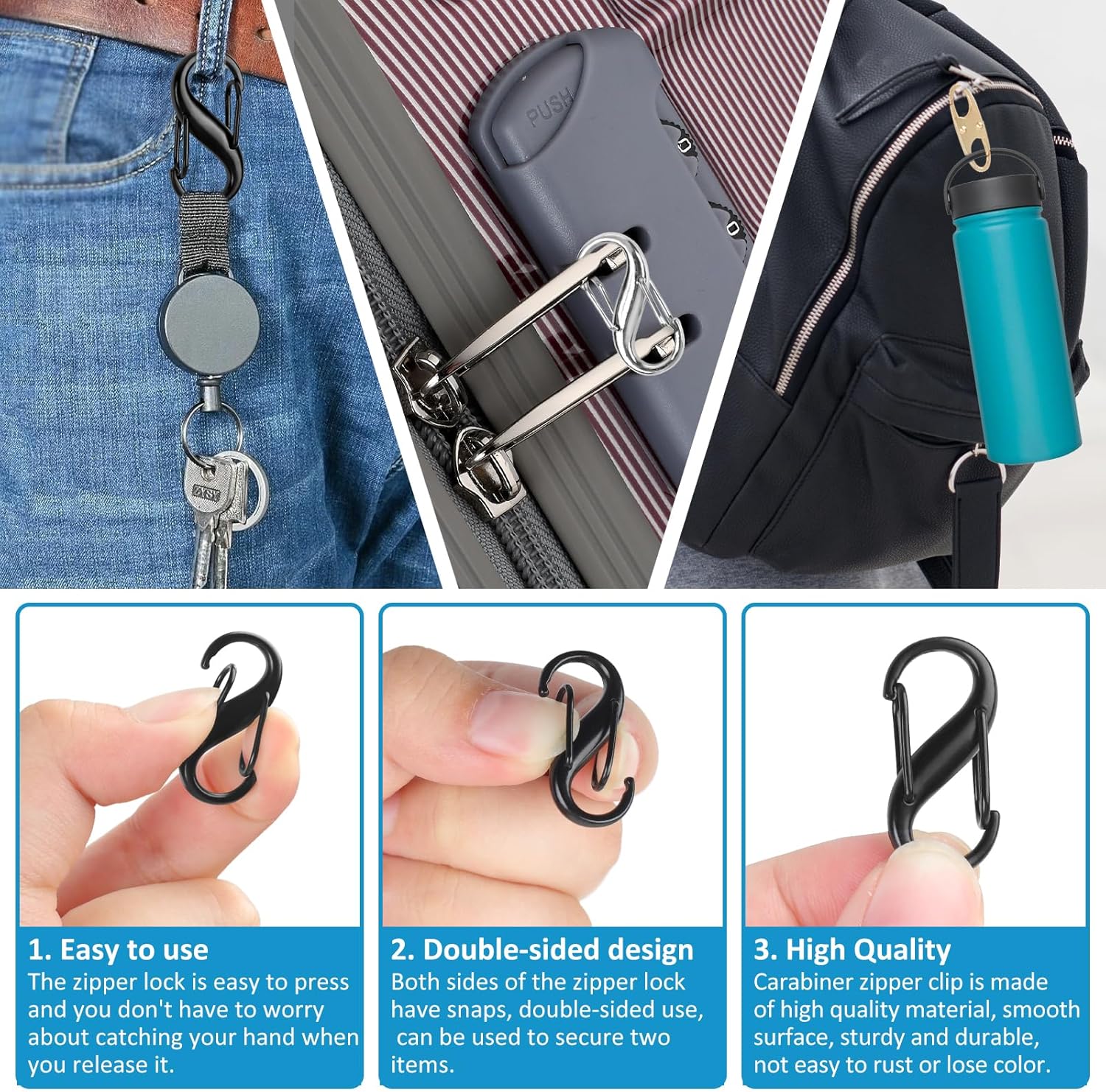 Phinus Lock Combo, Total 21PCS Clips Anti-Theft, Locks Anti-Theft for Luggage, Clothing, Backpacks, Boots, Purses, Travel Outdoor Sports(Black, Silver, Gold) - Image 4