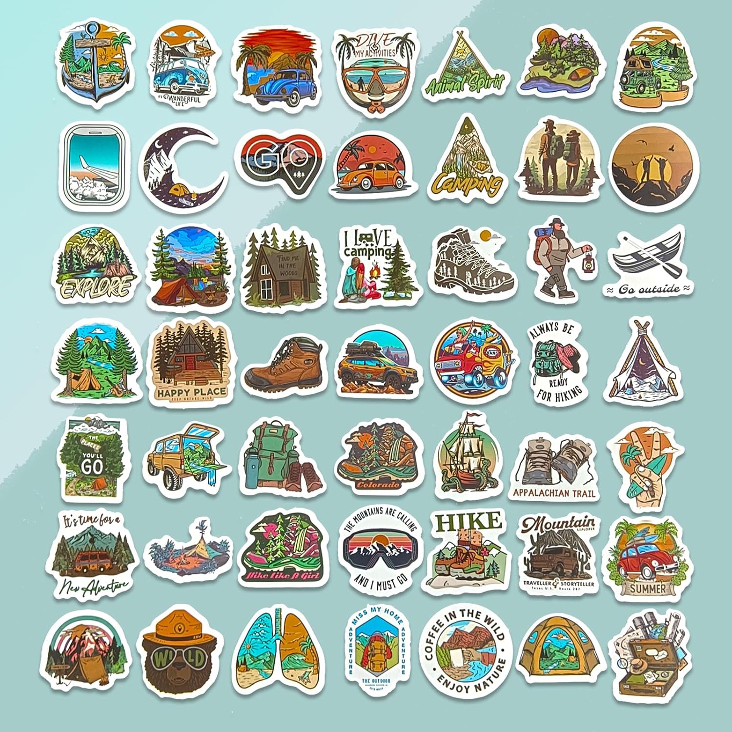 Camping Stickers - 100 pcs Bulk Waterproof Vinyl, Outdoor Travel, Hiking, Nature, Adventure Time Themes - for Scrapbooking, Luggage, Water Bottles, Journaling - Ideal for Adults, Kids, Teens - Image 5