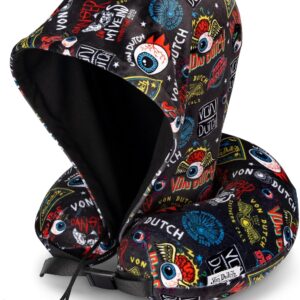 Von Dutch Black Jax Hooded Memory Foam Travel Neck Pillow