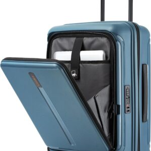 20“ Expandable Carry on Luggage Front Opening, 22x14x9 Airline Approved Hardshell Spinner Carry-on Suitcase with Wheels, TSA Lock, Lightweight Durable Travel Luggage (Pearl Blue, 20 inch)