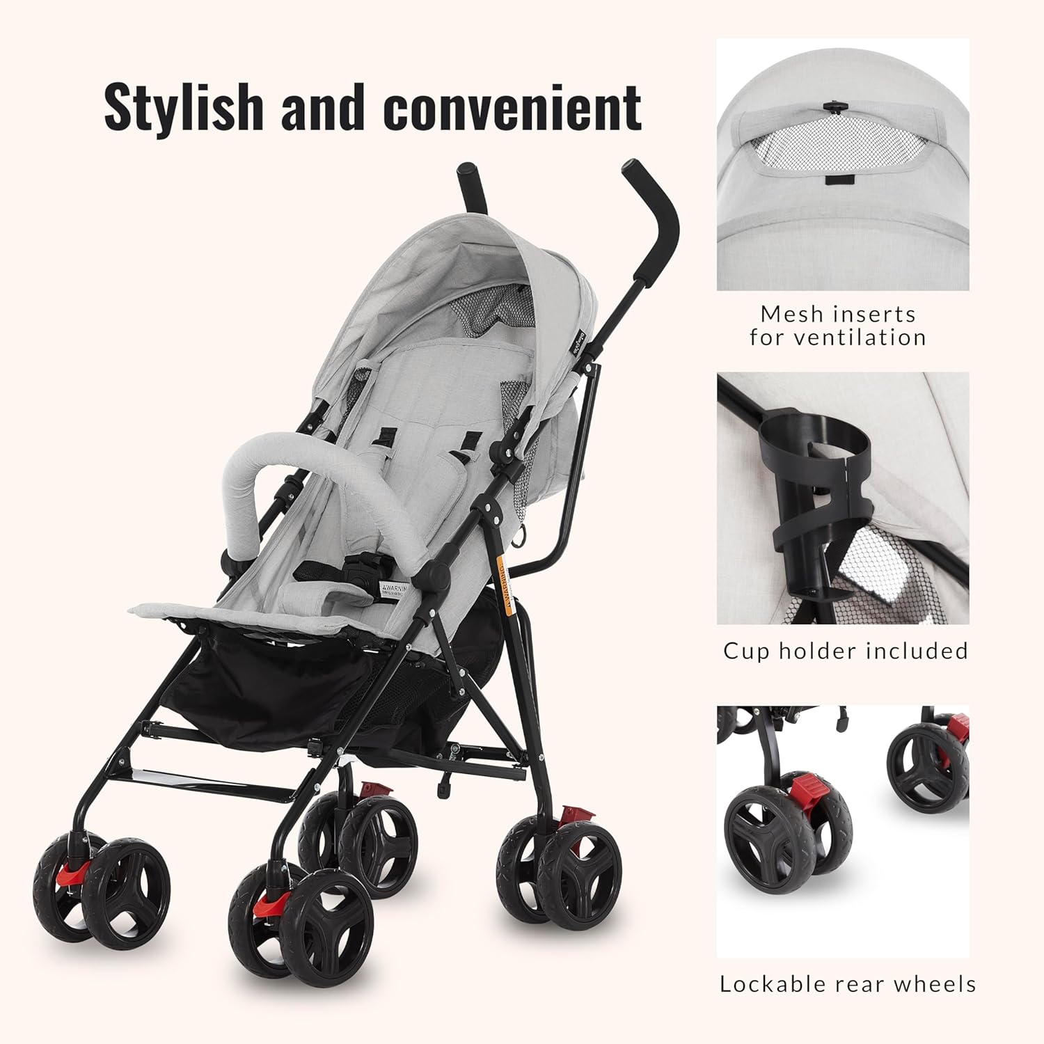 Dream On Me Vista Moonwalk Stroller, Disney Approved Lightweight Stroller for Toddlers and Infants, One-Hand Fold, Reclining Seat, Canopy with Sun Visor, Everyday & Travel Ready - Image 4