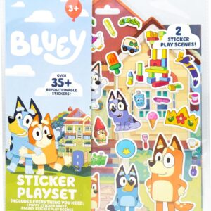 Horizon Group USA Bluey Sticker Playset, 2 Sticker Play Scenes, 35+ Reusable Puffy Bluey Repositionable Stickers for Kids, Perfect for Travel, Screen-Free Fun