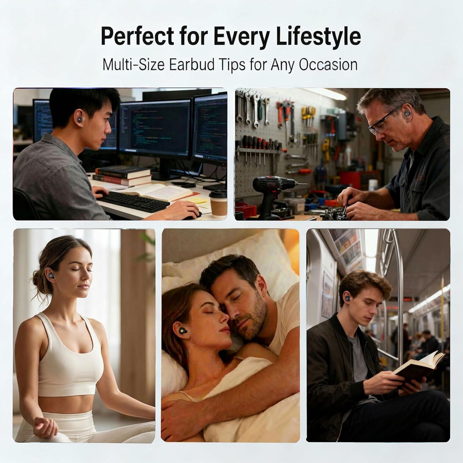 Noise Cancelling Earplugs for Sleep, Swimming, Travel, Concerts, Focus and Work, 50dB Noise Reduction Washable Silicone Ear Plugs with Filter Tech, 5 Pairs of Ear Tips & Carrying Case(Black) - Image 4