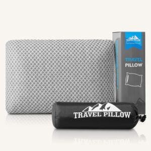 Travel Pillow Memory Foam Pillows, Camping Pillow-Compressible Medium Firm, Breathable Cover, Ideal Backpacking Hiking, Bed Pillows, Airplane and Car (Light Grey, S)