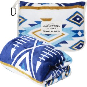 CARSTENS, INC. Travel Blanket, Premium Compact 2-in-1 Airplane Blanket/Pillow, Open Sky Blue Aztec
