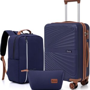 Carry On Luggage Set 22x14x9 Airline Approved Luggage Sets 3 Piece,Suitcases with Wheels,ABS Hard Case Luggage with TSA Lock Spinner Wheels(20 Inch,BP/TB)