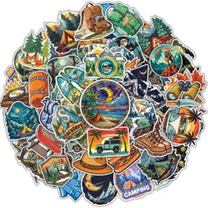 100Pcs Camping Stickers – Hiking Themed Waterproof Vinyl Outdoor Adventure Nature Travel Decals for Campers, Travelers, Water Bottle, Laptop, Luggage, Journal
